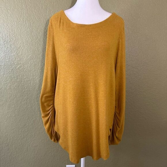 Anthropologie Saturday Sunday Women's L Tenley Ruched Tunic Gold Ribbed Slouchy - Picture 1 of 7